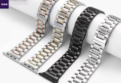 Bracelet de montre en acier inoxydable solide et poli, pour hommes multicolores, extrémité droite
